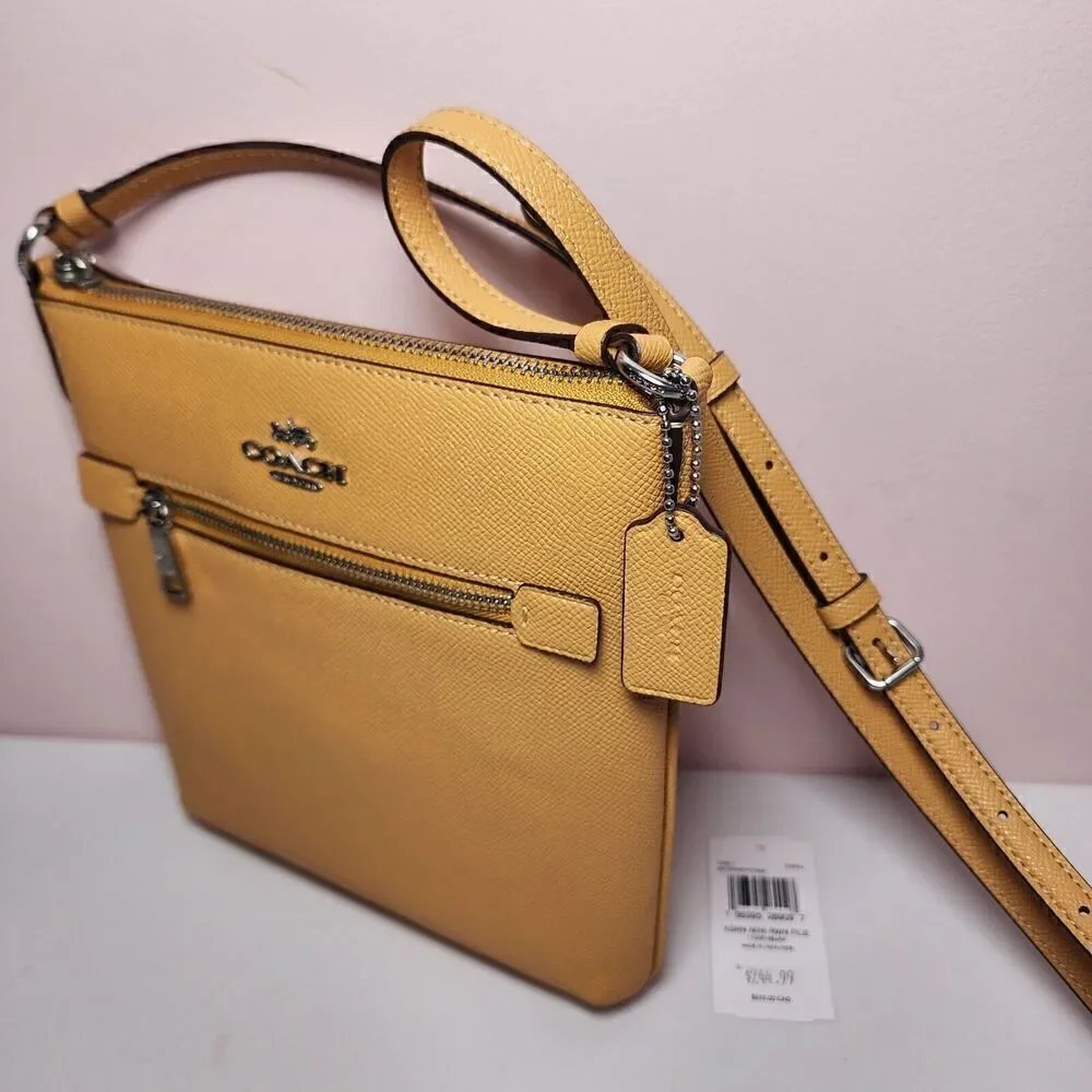 NWT Coach CE871 Rowan Mini Honeycomb Yellow Crossgrain File Crossbody Bag